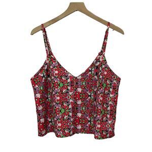 Lulu's Zenia Coral Red Multi Floral Print Cropped Cami Top - Large